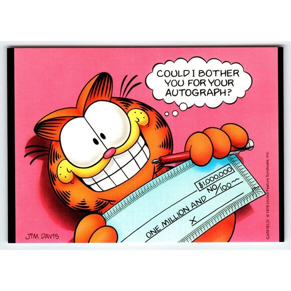 Garfield Cat Postcard Bother You For Autograph Jim Davis Comic Orange Tabby 1978 - Picture 1 of 2